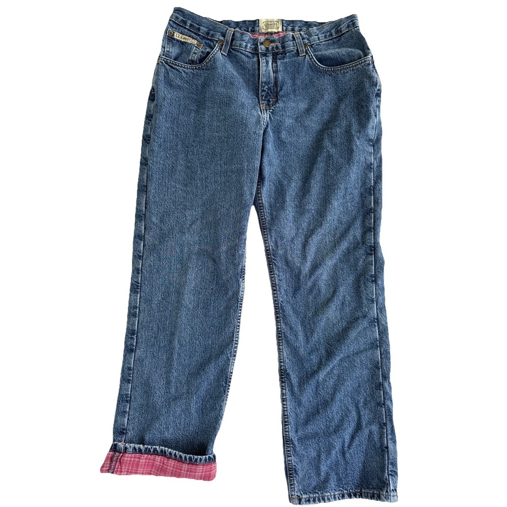 C.E. Schmidt Vintage Workwear Jeans 32 X 28 Blue 100% Cotton Lined Red Plaid